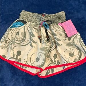 High Waist Floral Print Women's Shorts with Red Trim